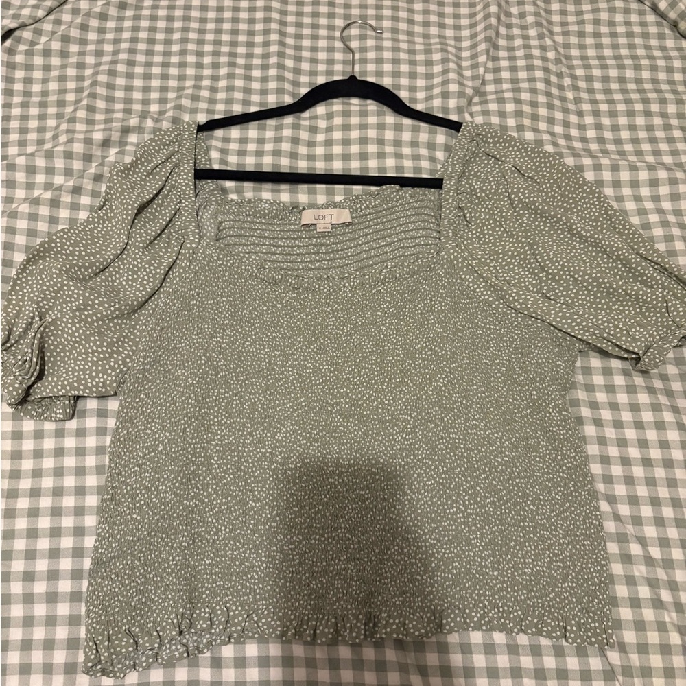 LOFT Sage Green Dotted Blouse